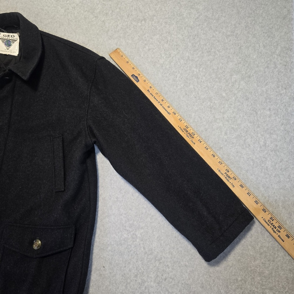 Geo Collection Mens Charcoal Wool Blend Coat L Heavy Winter Professional Classy - Picture 8 of 16